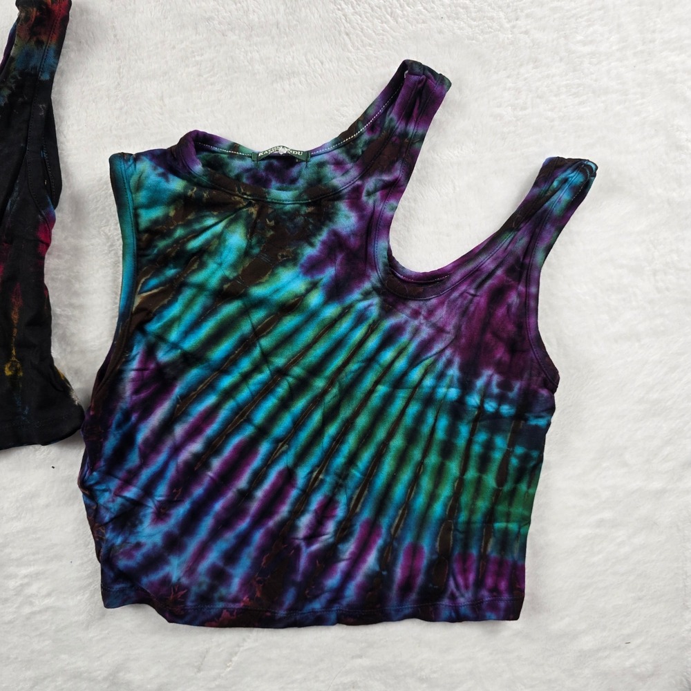 Kathmandu Imports Tie Dye Asymmetrical One Shoulder Crop Top Ocean Blue